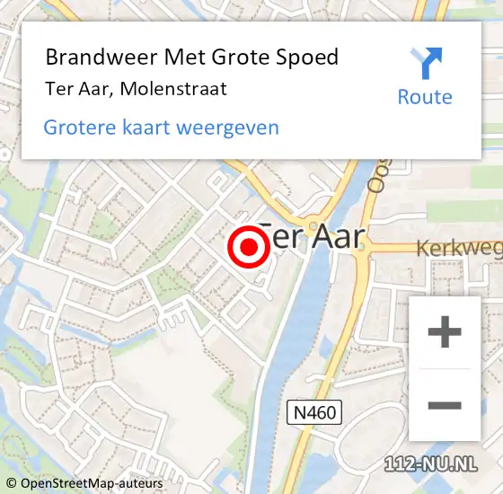 Locatie op kaart van de 112 melding: Brandweer Met Grote Spoed Naar Ter Aar, Molenstraat op 17 januari 2017 09:03