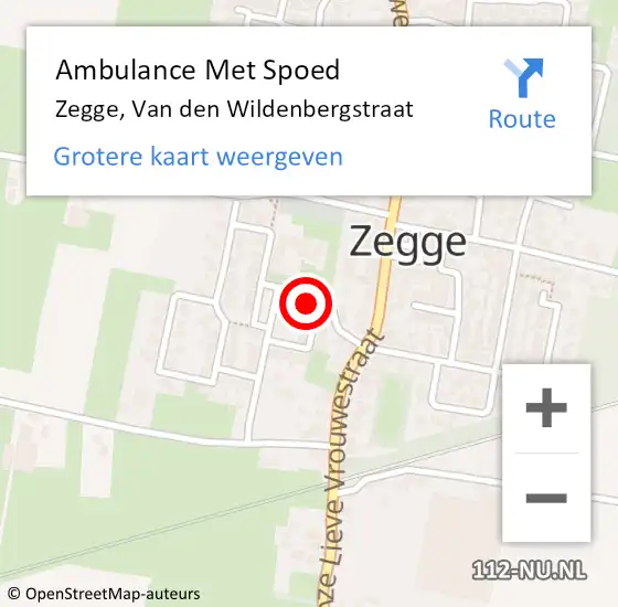 Locatie op kaart van de 112 melding: Ambulance Met Spoed Naar Zegge, Van den Wildenbergstraat op 17 januari 2017 10:06
