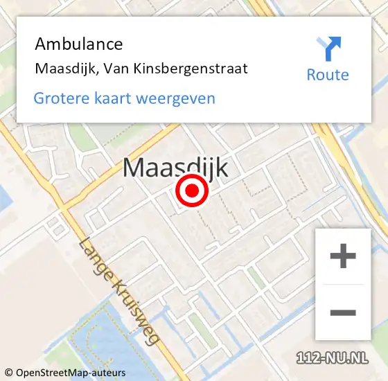 Locatie op kaart van de 112 melding: Ambulance Maasdijk, Van Kinsbergenstraat op 17 januari 2017 12:10