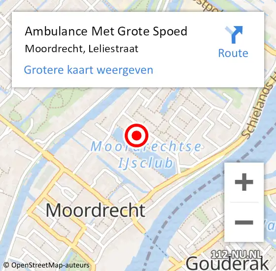 Locatie op kaart van de 112 melding: Ambulance Met Grote Spoed Naar Moordrecht, Leliestraat op 17 januari 2017 14:27