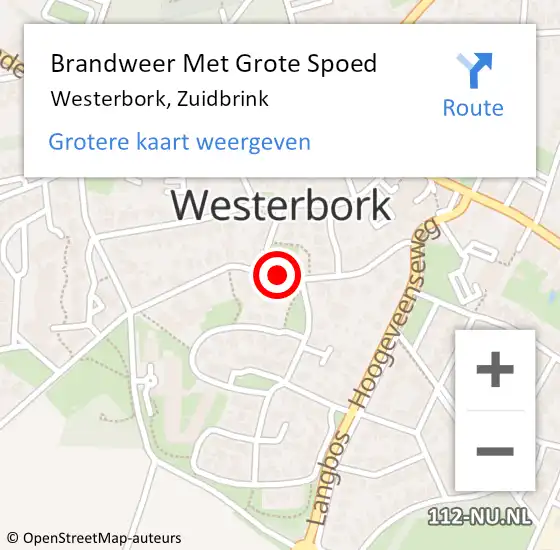 Locatie op kaart van de 112 melding: Brandweer Met Grote Spoed Naar Westerbork, Zuidbrink op 8 januari 2014 09:22