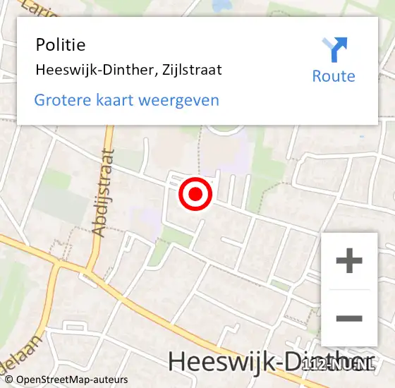 Locatie op kaart van de 112 melding: Politie Heeswijk-Dinther, Zijlstraat op 18 september 2013 16:56