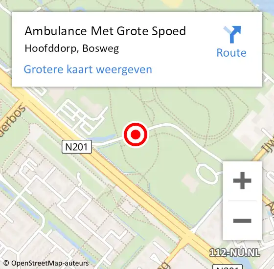 Locatie op kaart van de 112 melding: Ambulance Met Grote Spoed Naar Hoofddorp, Bosweg op 17 januari 2017 17:42