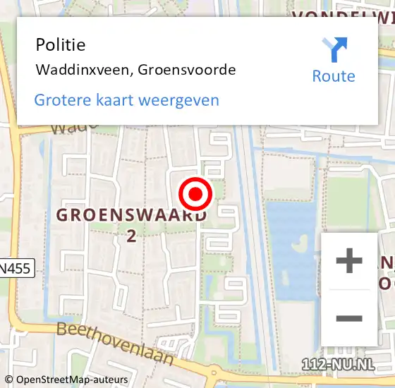 Locatie op kaart van de 112 melding: Politie Waddinxveen, Groensvoorde op 17 januari 2017 19:26