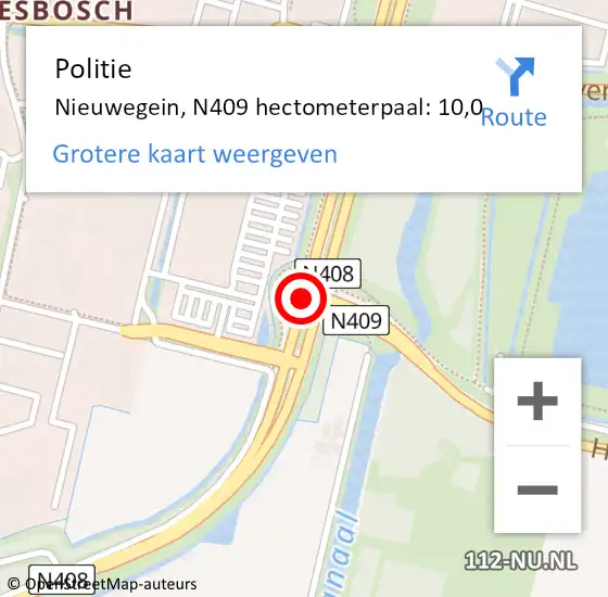 Locatie op kaart van de 112 melding: Politie Nieuwegein, N409 hectometerpaal: 10,0 op 17 januari 2017 20:03