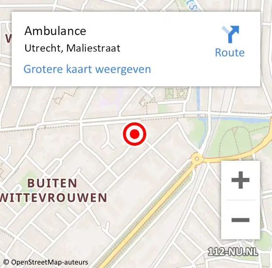 Locatie op kaart van de 112 melding: Ambulance Utrecht, Maliestraat op 17 januari 2017 21:12