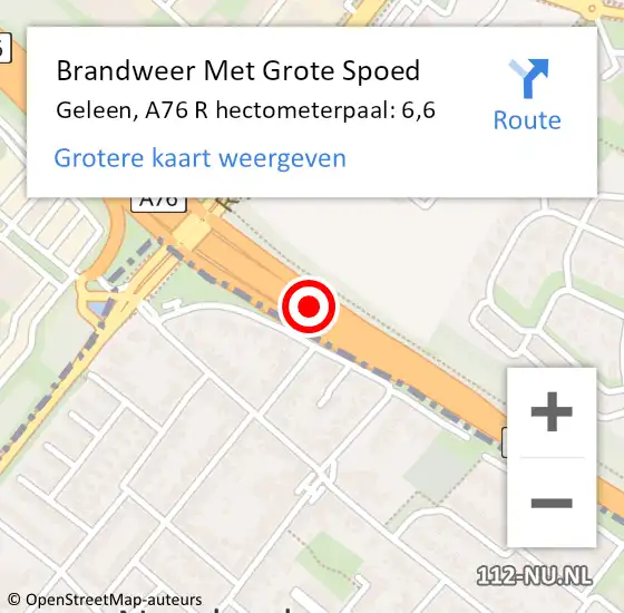 Locatie op kaart van de 112 melding: Brandweer Met Grote Spoed Naar Geleen, A76 R hectometerpaal: 6,9 op 17 januari 2017 23:58