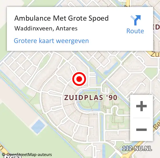 Locatie op kaart van de 112 melding: Ambulance Met Grote Spoed Naar Waddinxveen, Antares op 18 januari 2017 00:32