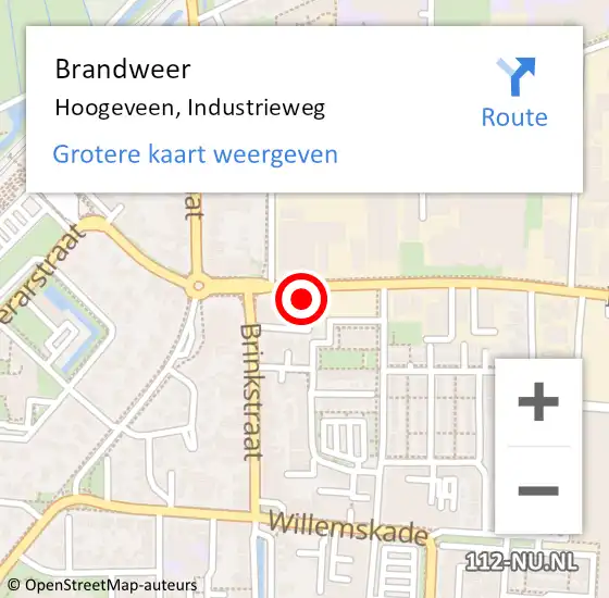 Locatie op kaart van de 112 melding: Brandweer Hoogeveen, Industrieweg op 18 januari 2017 00:38