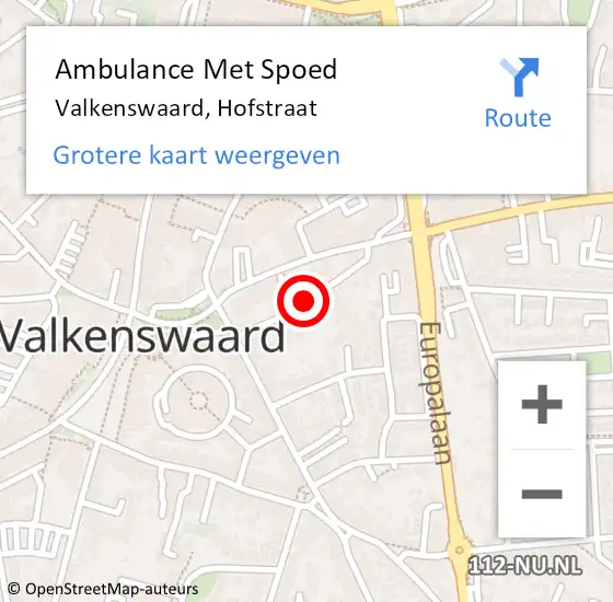 Locatie op kaart van de 112 melding: Ambulance Met Spoed Naar Valkenswaard, Hofstraat op 18 januari 2017 08:44