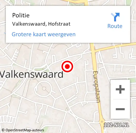 Locatie op kaart van de 112 melding: Politie Valkenswaard, Hofstraat op 18 januari 2017 08:45