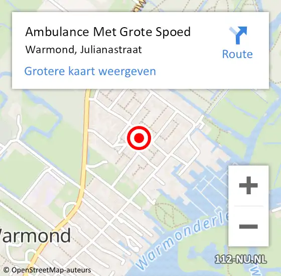 Locatie op kaart van de 112 melding: Ambulance Met Grote Spoed Naar Warmond, Julianastraat op 18 januari 2017 08:46