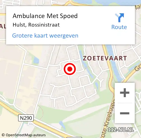 Locatie op kaart van de 112 melding: Ambulance Met Spoed Naar Hulst, Rossinistraat op 18 januari 2017 11:54