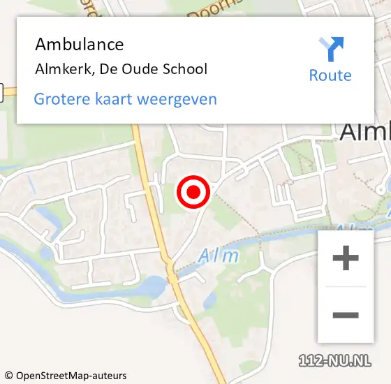 Locatie op kaart van de 112 melding: Ambulance Almkerk, De Oude School op 18 januari 2017 12:15