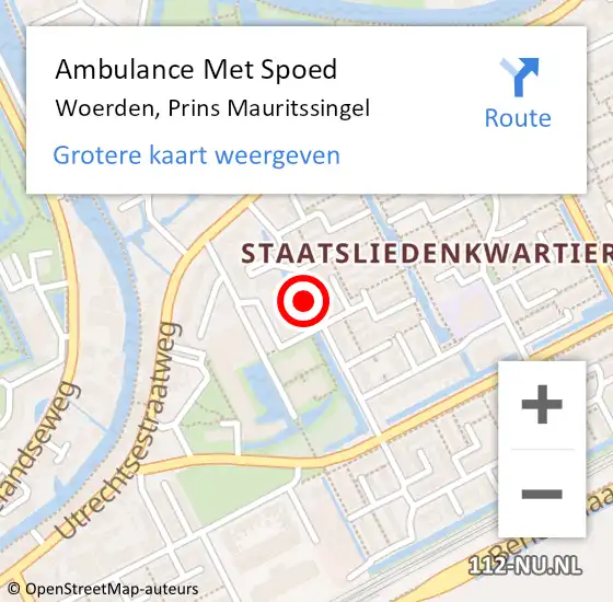 Locatie op kaart van de 112 melding: Ambulance Met Spoed Naar Woerden, Prins Mauritssingel op 18 januari 2017 12:21