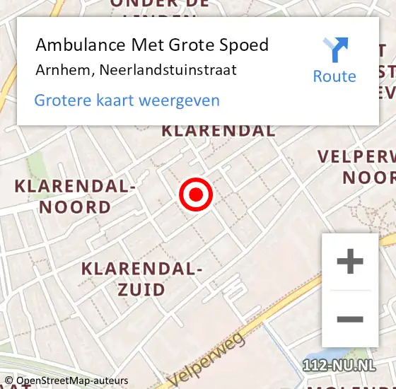 Locatie op kaart van de 112 melding: Ambulance Met Grote Spoed Naar Arnhem, Neerlandstuinstraat op 18 januari 2017 12:52