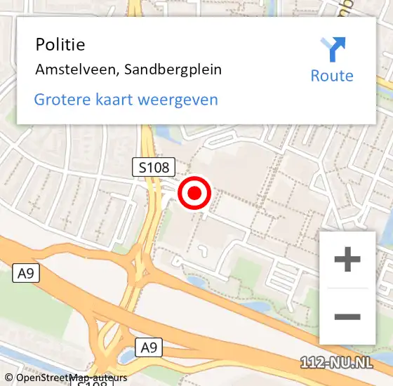 Locatie op kaart van de 112 melding: Politie Amstelveen, Sandbergplein op 18 januari 2017 13:18