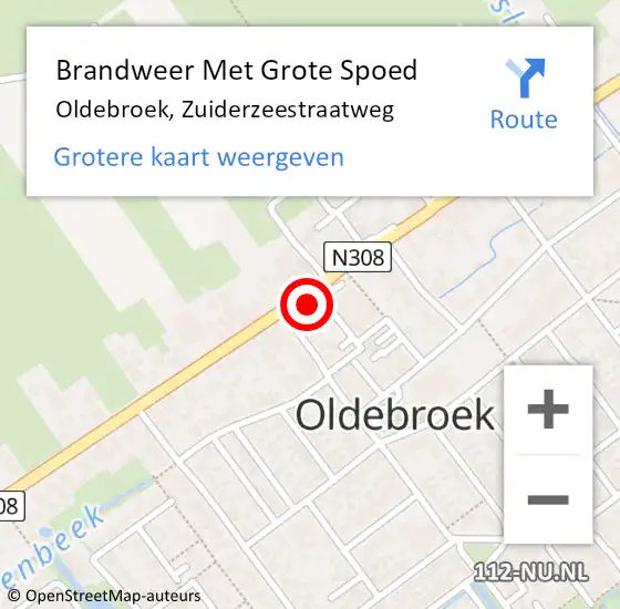 Locatie op kaart van de 112 melding: Brandweer Met Grote Spoed Naar Oldebroek, Zuiderzeestraatweg op 18 januari 2017 13:19