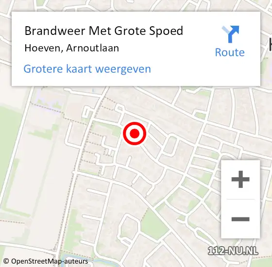 Locatie op kaart van de 112 melding: Brandweer Met Grote Spoed Naar Hoeven, Arnoutlaan op 18 januari 2017 13:57