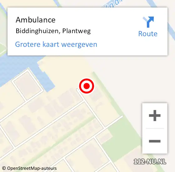 Locatie op kaart van de 112 melding: Ambulance Biddinghuizen, Plantweg op 18 januari 2017 14:49