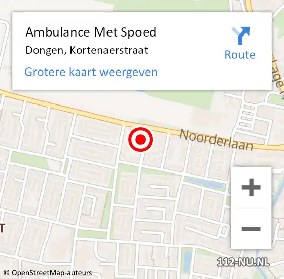 Locatie op kaart van de 112 melding: Ambulance Met Spoed Naar Dongen, Kortenaerstraat op 18 januari 2017 15:29