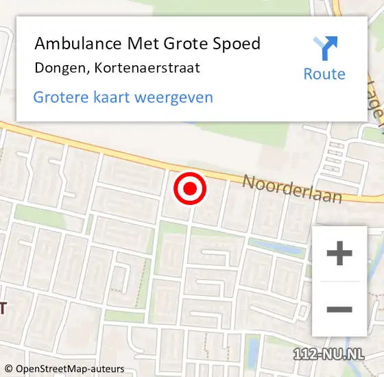 Locatie op kaart van de 112 melding: Ambulance Met Grote Spoed Naar Dongen, Kortenaerstraat op 18 januari 2017 15:42