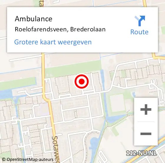 Locatie op kaart van de 112 melding: Ambulance Roelofarendsveen, Brederolaan op 18 januari 2017 16:16