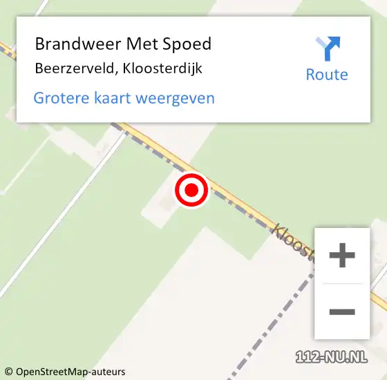 Locatie op kaart van de 112 melding: Brandweer Met Spoed Naar Beerzerveld, Kloosterdijk op 18 januari 2017 16:41