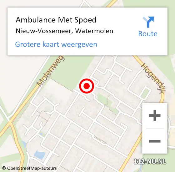 Locatie op kaart van de 112 melding: Ambulance Met Spoed Naar Nieuw-Vossemeer, Watermolen op 18 januari 2017 18:48