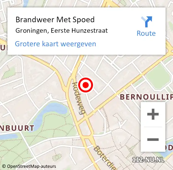 Locatie op kaart van de 112 melding: Brandweer Met Spoed Naar Groningen, Eerste Hunzestraat op 18 januari 2017 19:50