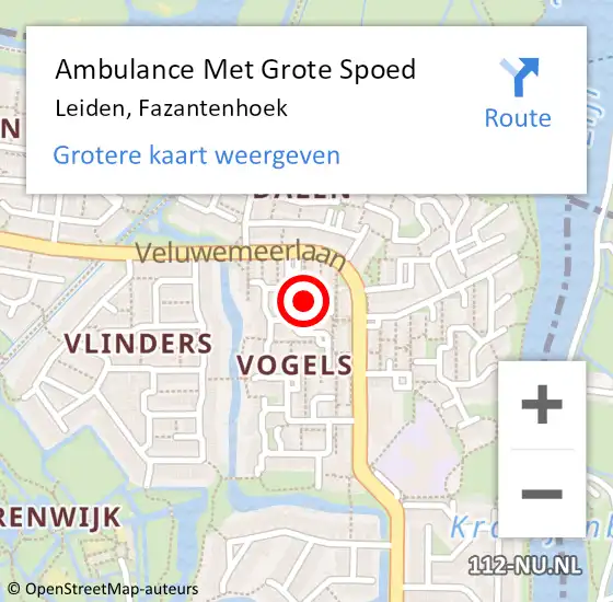 Locatie op kaart van de 112 melding: Ambulance Met Grote Spoed Naar Leiden, Fazantenhoek op 18 januari 2017 19:56