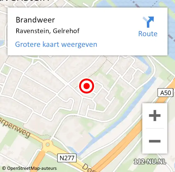 Locatie op kaart van de 112 melding: Brandweer Ravenstein, Gelrehof op 18 januari 2017 20:12