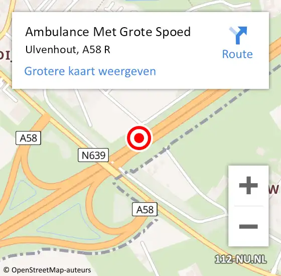 Locatie op kaart van de 112 melding: Ambulance Met Grote Spoed Naar Ulvenhout, A58 R op 18 januari 2017 21:43