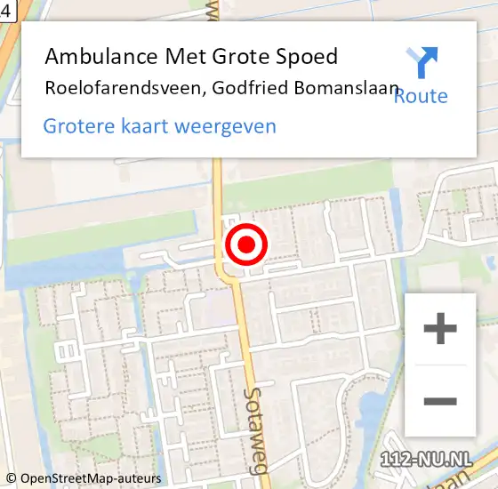 Locatie op kaart van de 112 melding: Ambulance Met Grote Spoed Naar Roelofarendsveen, Godfried Bomanslaan op 18 januari 2017 22:12