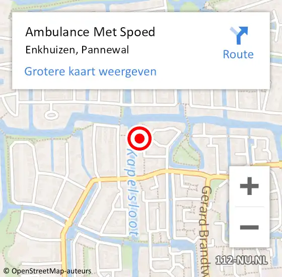 Locatie op kaart van de 112 melding: Ambulance Met Spoed Naar Enkhuizen, Pannewal op 18 januari 2017 22:39