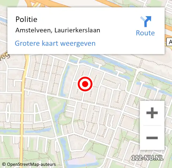 Locatie op kaart van de 112 melding: Politie Amstelveen, Laurierkerslaan op 19 januari 2017 08:31