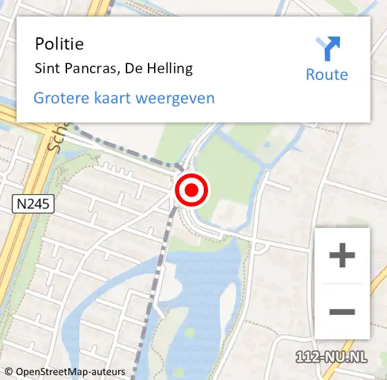 Locatie op kaart van de 112 melding: Politie Sint Pancras, De Helling op 19 januari 2017 11:59