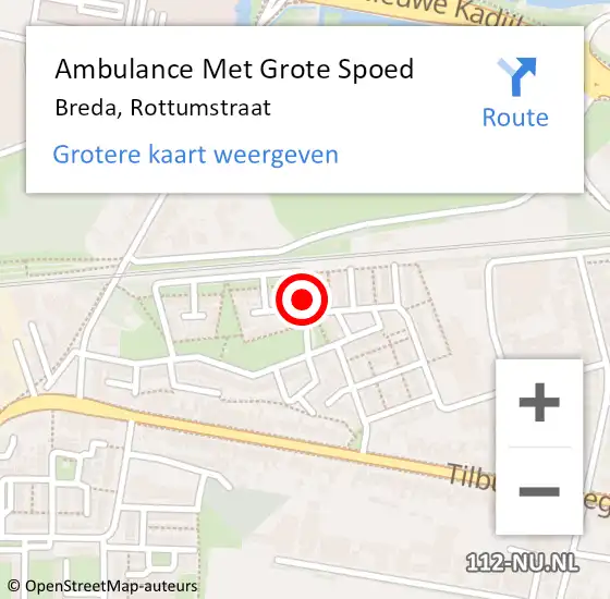 Locatie op kaart van de 112 melding: Ambulance Met Grote Spoed Naar Breda, Rottumstraat op 19 januari 2017 12:43