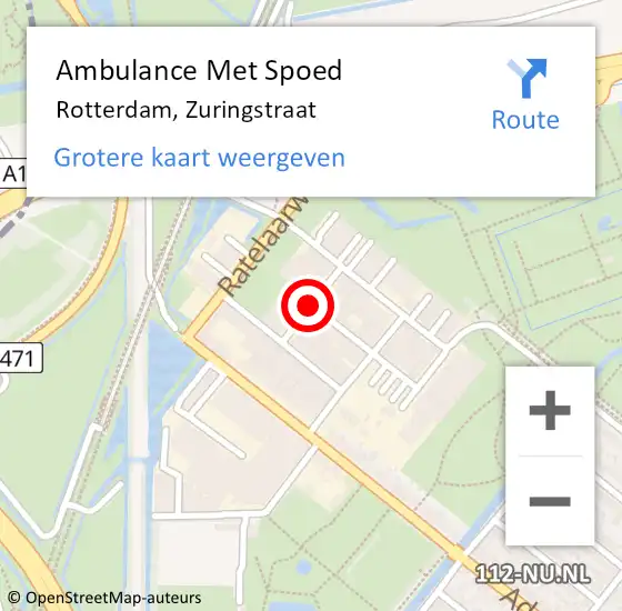 Locatie op kaart van de 112 melding: Ambulance Met Spoed Naar Rotterdam, Zuringstraat op 19 januari 2017 12:47