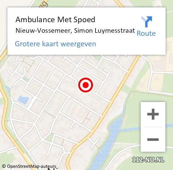 Locatie op kaart van de 112 melding: Ambulance Met Spoed Naar Nieuw-Vossemeer, Simon Luymesstraat op 19 januari 2017 17:30