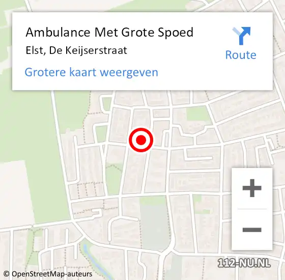 Locatie op kaart van de 112 melding: Ambulance Met Grote Spoed Naar Elst, De Keijserstraat op 19 januari 2017 20:22