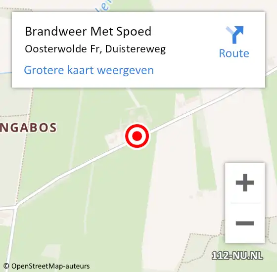 Locatie op kaart van de 112 melding: Brandweer Met Spoed Naar Oosterwolde Fr, Duistereweg op 19 januari 2017 20:22