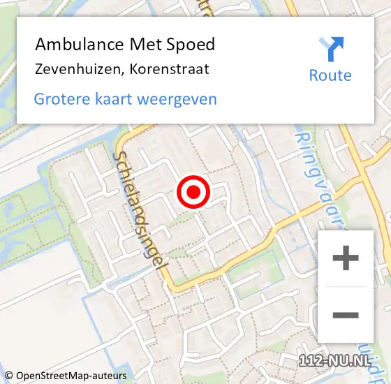 Locatie op kaart van de 112 melding: Ambulance Met Spoed Naar Zevenhuizen, Korenstraat op 19 januari 2017 21:26