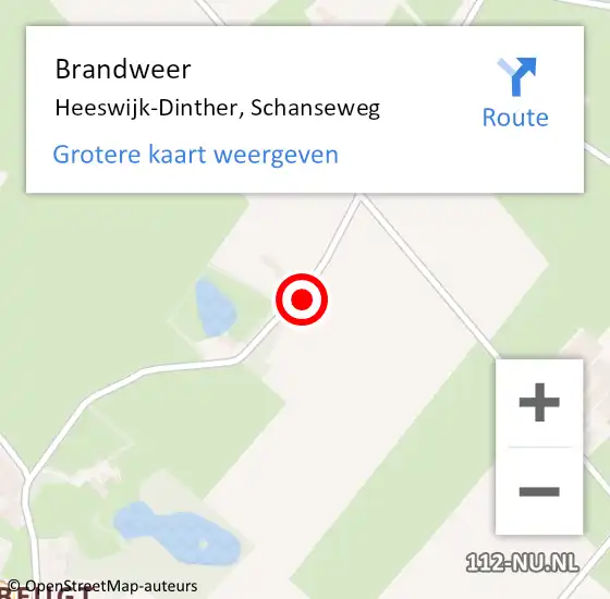 Locatie op kaart van de 112 melding: Brandweer Heeswijk-Dinther, Schanseweg op 19 januari 2017 22:17