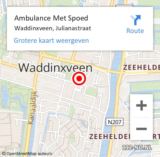 Locatie op kaart van de 112 melding: Ambulance Met Spoed Naar Waddinxveen, Julianastraat op 19 januari 2017 23:29