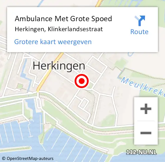 Locatie op kaart van de 112 melding: Ambulance Met Grote Spoed Naar Herkingen, Klinkerlandsestraat op 8 januari 2014 13:14