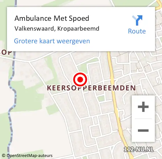 Locatie op kaart van de 112 melding: Ambulance Met Spoed Naar Valkenswaard, Kropaarbeemd op 20 januari 2017 00:41
