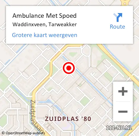 Locatie op kaart van de 112 melding: Ambulance Met Spoed Naar Waddinxveen, Tarweakker op 20 januari 2017 02:03