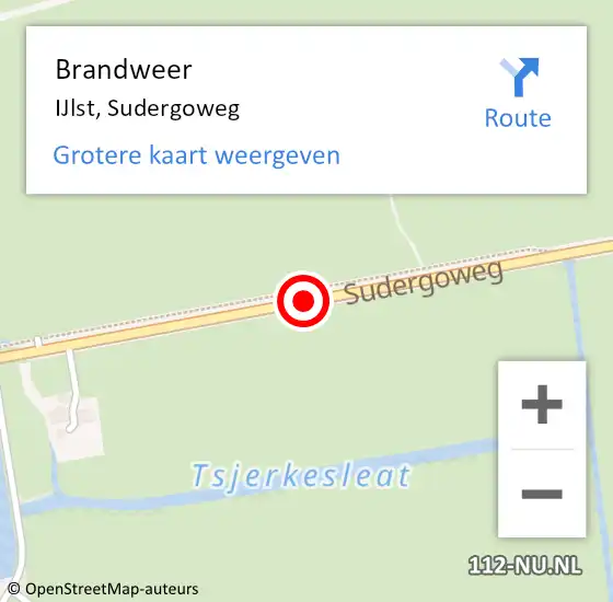 Locatie op kaart van de 112 melding: Brandweer IJlst, Sudergoweg op 20 januari 2017 03:12