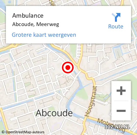 Locatie op kaart van de 112 melding: Ambulance Abcoude, Meerweg op 20 januari 2017 03:59